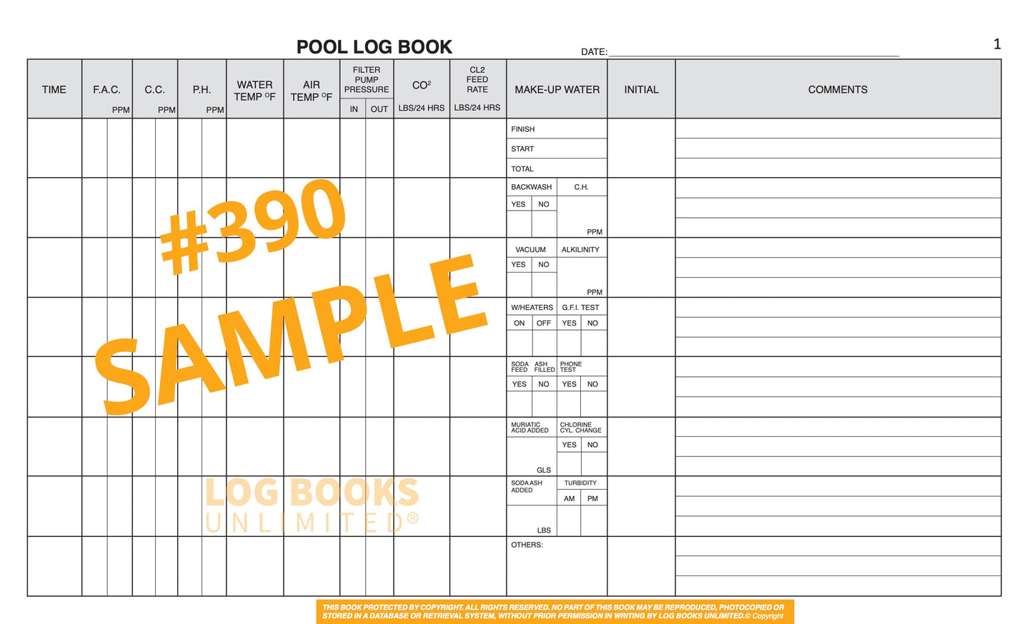 Swimming Pool Log Book #390 Sample Page